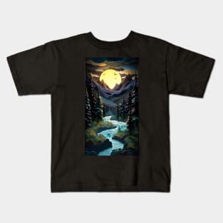 Golden moon in the style of layered cut paper diorama Kids T-Shirt